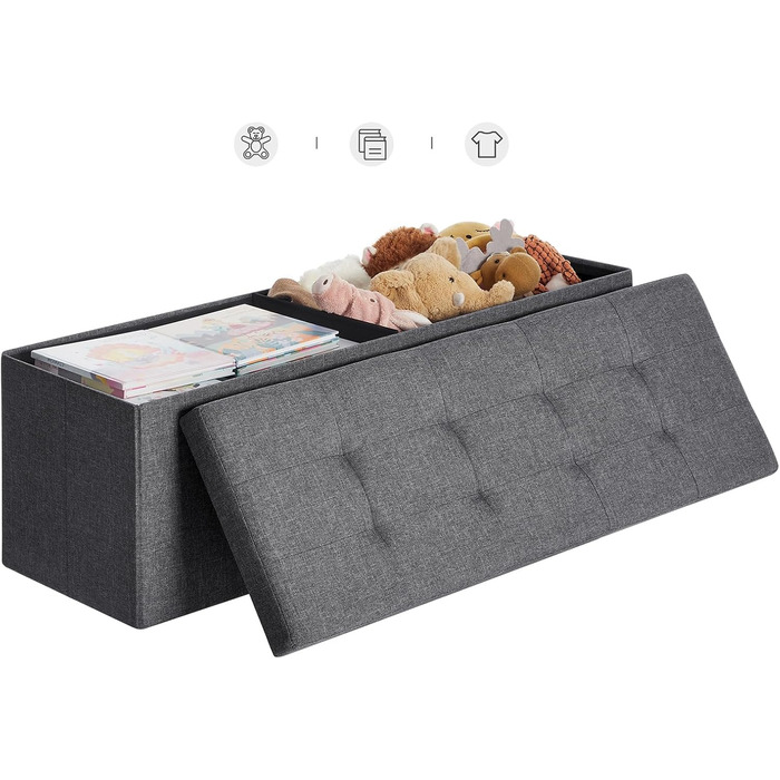 SONGMICS Storage Ottoman, Folding Bench, 38 x 110 x 38 cm Footstool, Storage Box, Load Capacity up to 300 kg, for Living Room, Bedroom, Entryway, Slate Grey LSF77K 110B cm Slate Grey