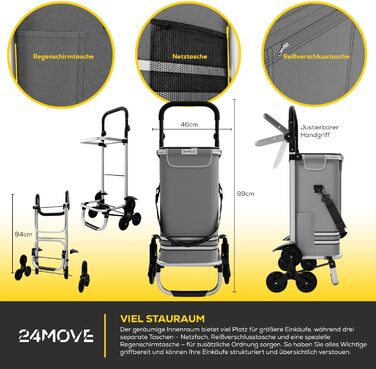 Тролей для покупок Vehlo 24MOVE®: 55л, з холодильником, 3-в-1 (сумка, візок, тачка), до 30кг, сірий