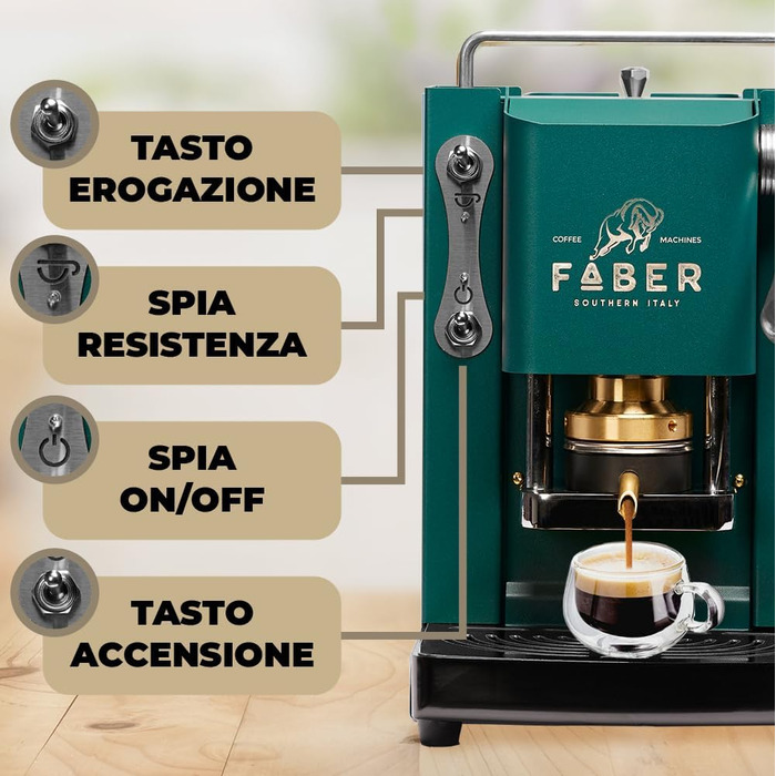Кавова машина FABER Pro Mini Deluxe для ESE-подів 44 мм, хром, латунний прес, British Green