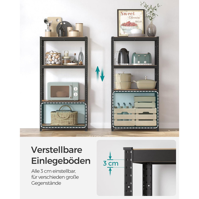 SONGMICS 4-Tier Adjustable Stand/Book/Storage Shelf - Vintage Brown & Black