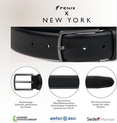 Чоловічий шкіряний ремінь FENIX NEW YORK, 80-125 см, регульований, 35 мм, без нікелю, для костюма та джинсів