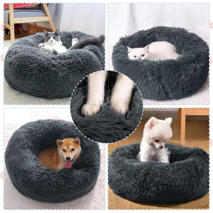 Килимок для котів Donwei, плюшевий лежак для собак, кругла подушка для котів, миючий плюшевий кошик для котів, лежанка для кошенят, диванчик для маленьких собак та котів (50 см, темно-сірий)