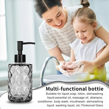 Дозатор мила чорний, скляний з нержавіючою сталею, 330 мл, для ванної кімнати та кухні, з підставкою