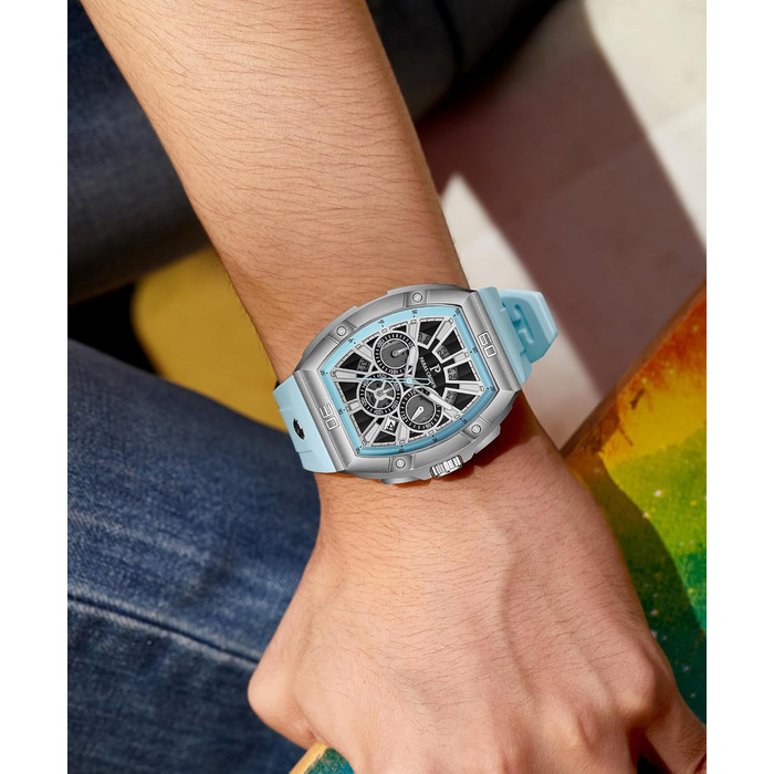 Чоловічий годинник-хронограф на кварцовому механізмі з японським годинниковим механізмом, 5ATM, корпус з нержавіючої сталі, ремінець з силікону (Blue3)
