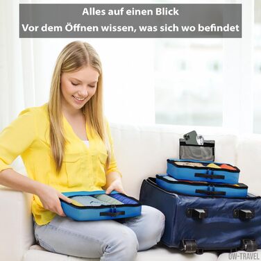 Органайзери для валізи OW-Travel: набір для пакування одягу (4 шт.) - синій