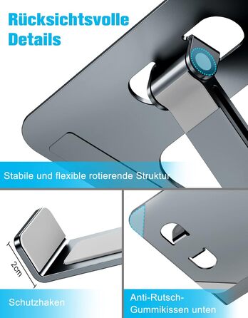 Підставка для ноутбука Babacom, регульована по висоті, складна, з алюмінієвого сплаву, ергономічна, з вентиляцією, сумісна з MacBook Air, Pro та іншими ноутбуками 10-16' (сіра)