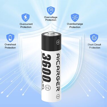 Зарядний пристрій для акумуляторів AA AAA AICARGER з LCD-дисплеєм, 4 слоти, швидка зарядка 5V/2A, 8 акумуляторів (3600 mWh)