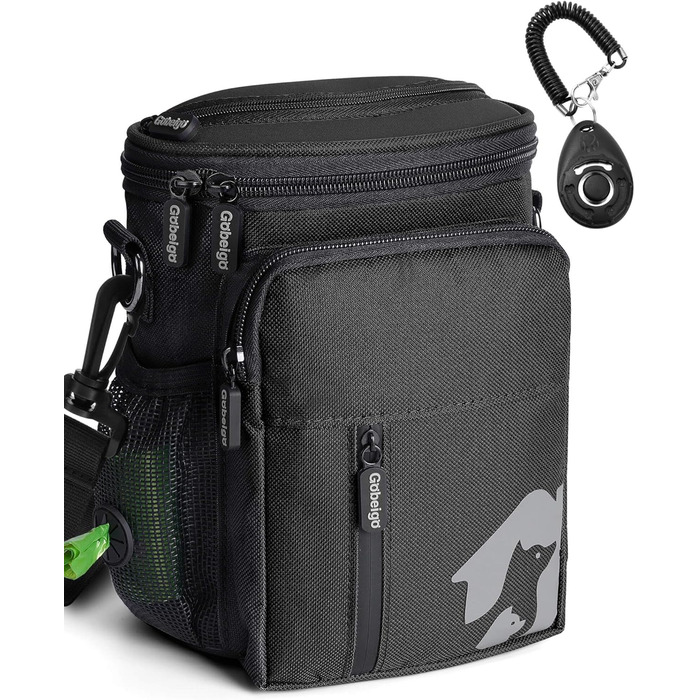 Ласощі для собак Gobeigo, кликер для дресирування, поясна сумка з дозатором кульок, сумочка для ласощів для прогулянок (Чорний)