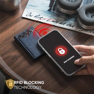 Гаманець-картхолдер VULKIT шкіряний RFID захист, автоматичний механізм для візиток та карток, темно-синій