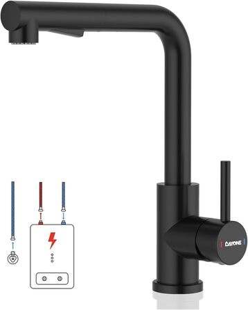 Змішувач кухонний DAYONE з висувною лійкою, нержавіюча сталь, 3 режими, поворотний на 360°, для кухонної мийки (15 см), матовий чорний