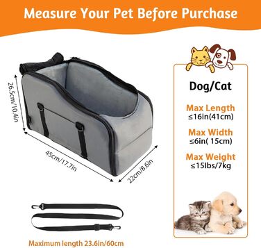 Автокрісло для собак та котів, автосидіння для маленьких собак, з захисними гаками та регульованими ременями