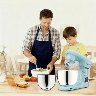 Кухонний комбайн-міксер Camic з LED-дисплеєм, 10 швидкостями та 2 чашами з нержавіючої сталі (4Л та 5Л), набір з 3 аксесуарів для тіста, хліба та тортів, синій