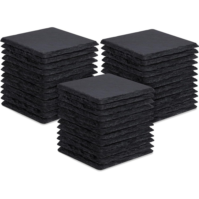 36 Slate Coasters, GOH DODD 4-Inch Black Stone Coasters Set, Laser-Engraved Blank Coasters with Anti-Scratch Bottom for Home, Office, Kitchen, Apartment, Bar, Gathering