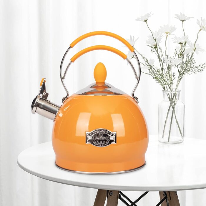 Ретро чайник-свисток з ручкою, 2.6L, оранжевий