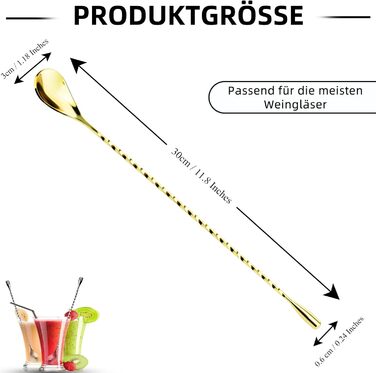 Тренажер для коктейлів YUNAI з нержавіючої сталі, 30 см, довга ручка, спіральний дизайн, для шейкерів, довгий барний ложка, золотий