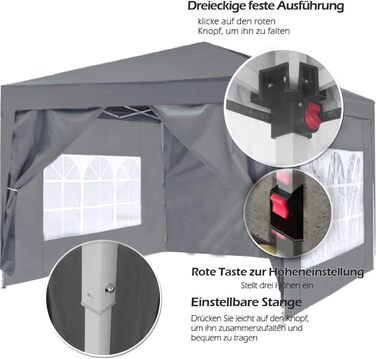 ISE 3x3 Pavilion with Side Walls, Folding Pavilion Stable incl. Carrying Bag, Folding Pavilion 3x3m UV Protection 50+, Adjustable Party Tent for Garden, Grey