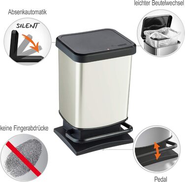 Відро для сміття Ho Paso 20л з кришкою, пластик (PP перероблений), BPA-free, білий