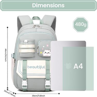 Дитячий рюкзак IvyH для дівчаток – велика місткість, водонепроникний, ідеальний для школи (2-6 клас), зелений