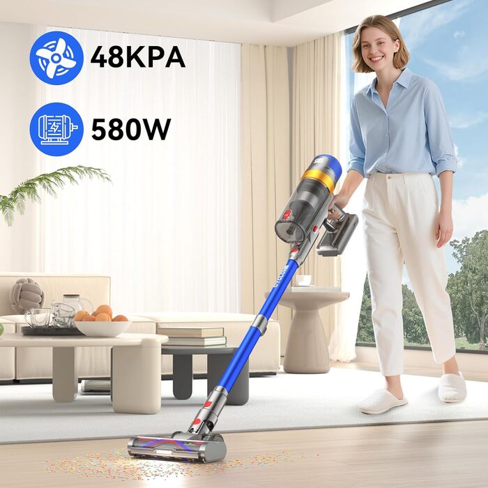 Бездротовий пилосос Sulean 580W з акумулятором, 70 хв роботи, 48000Pa, Smart Display, 1.6L, антинамотування, для твердих поверхонь, килимів, шерсті тварин