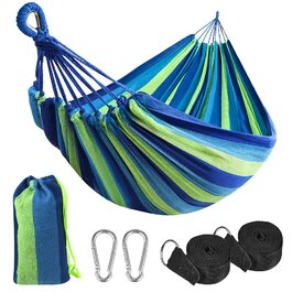 Гамак Flintronic для кемпінгу, 270x140 см, вантажопідйомність 300 кг, блакитний #1 - з карабінами та ременями
