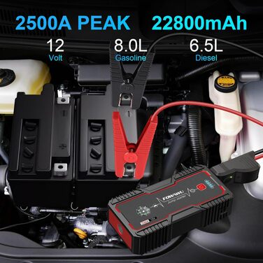 Бустерумулятор FOWAWU 2500A 22800mAh для автомобіля (бензин до 8л, дизель до 6.5л), пусковий пристрій для авто