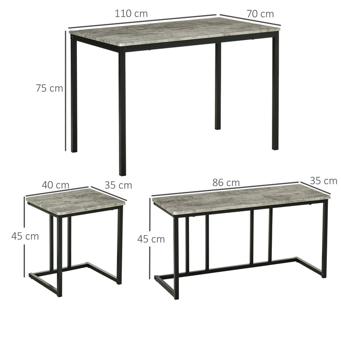 HOMCOM 4-Piece Dining Set, Kitchen Table Set, Dining Table with 3 Benches for 4 People, Dining Room Set, Table Set for Kitchen, Living Room, Grey | Aosom