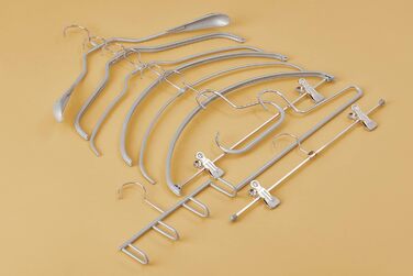 MAWA Clothes Hangers, Set of 10 Space-Saving and Non-Slip Hangers, Ideal for Shirts and Blouses, with 360° Swivel Hook, Non-Slip Coating, 45 cm, Silver