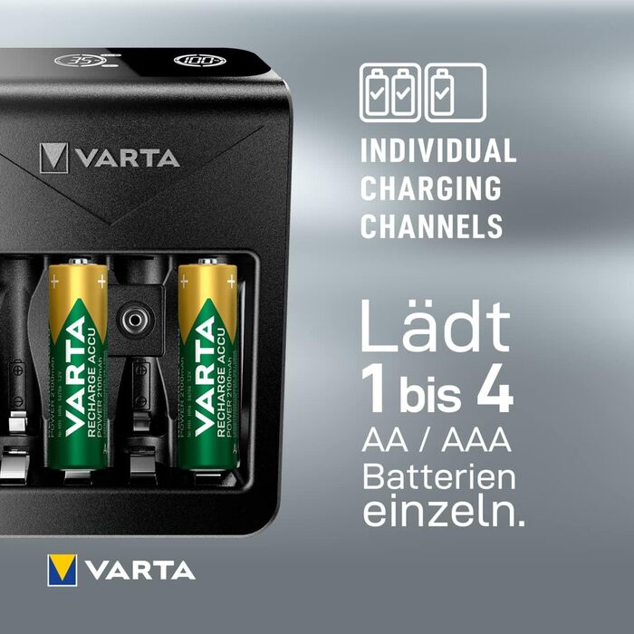 Зарядний пристрій VARTA для акумуляторів AA/AAA, до 8 акумуляторів, LCD Plug Charger+ (одинарний відсік)