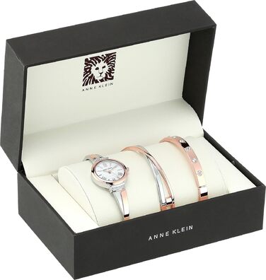 Жіночий набір годинника та браслетів Anne Klein Premium з кристалами, колір рожеве золото та срібло