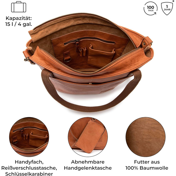 Сумка жіноча шкіряна через плече Berliner Bags Verona (коричнева). Велика сумка-шопер з YKK-застібкою