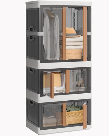 NETEL Storage Box with Lid Large, Stackable Storage Boxes 72L 4 Pieces, Plastic Storage Boxes, Transparent Stackable Boxes with Lid, Folding Storage Box with Door and Wheels (150L and 2x72L)