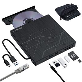 Зовнішній DVD-привід PeroBuno USB 3.0 Type-C, CD/DVD ROM +/-RW, ультратонкий оптичний накопичувач та записник для ноутбука, ПК, MacBook (Windows, Linux, macOS)