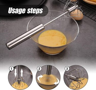 Semi-Automatic Stainless Steel Egg Beater, Semi-Automatic Egg Beater, Semi-Automatic Stainless Steel Egg Beater, Rotating Push Mixer Whisk for Whipping, Beating, Stirring (3PCS)