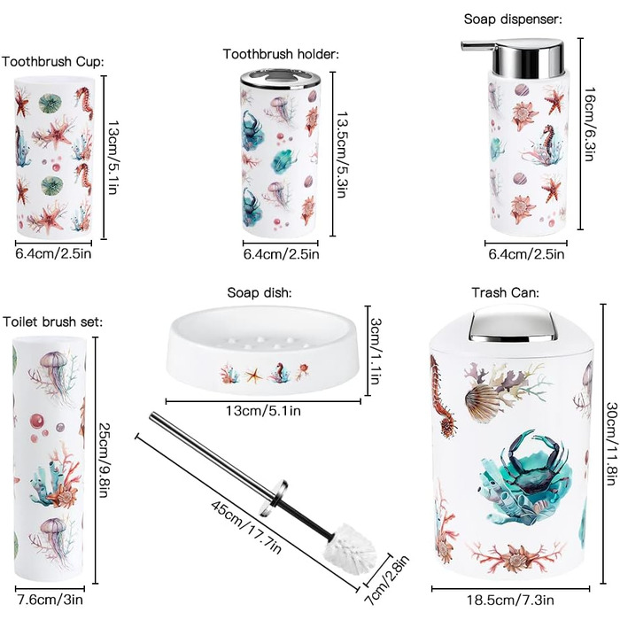 Набір аксесуарів для ванної кімнати Otostar Bambus: миловарка, тримач для зубних щіток, стаканчик, мильниця, тримач для ватних паличок, тримач для туалетного йоржика, сміттєвий бачок (6 предметів)