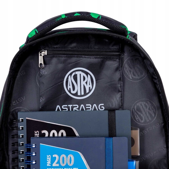 Багатовідсінковий шкільний рюкзак AstraBag (20 л) з принтом «Футбол», чорний/зелений