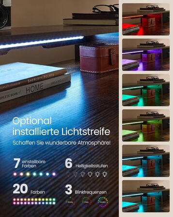 VASAGLE Electric Standing Desk - Adjustable Height, 140x60cm, with Monitor Stand, Power Strip, Hooks, Memory Function - Vintage Brown