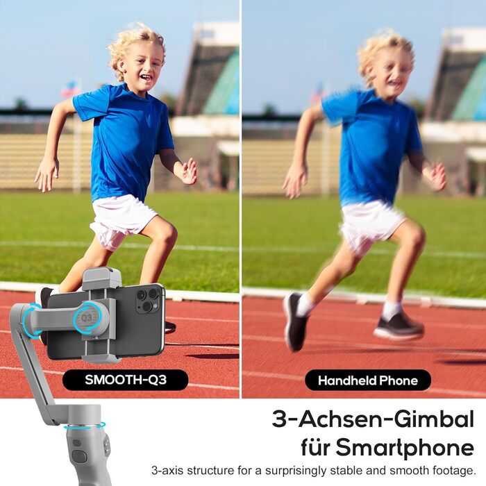 ZHIYUN Smooth Q3: Стабілізатор для смартфона з 3 осями, гімбал для iPhone та Android, зі штативом, вбудованим світлом та зумом, для Vlogging, YouTube та TikTok