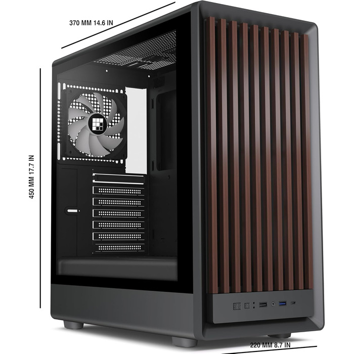 Корпус ПК FOIFKIN M1 з дерев'яною передньою панеллю з горіха, встановлений 4 PWM ARGB вентилятор, Mid-Tower для ігрового ПК, з Type-C, чорний (чорний, M1)