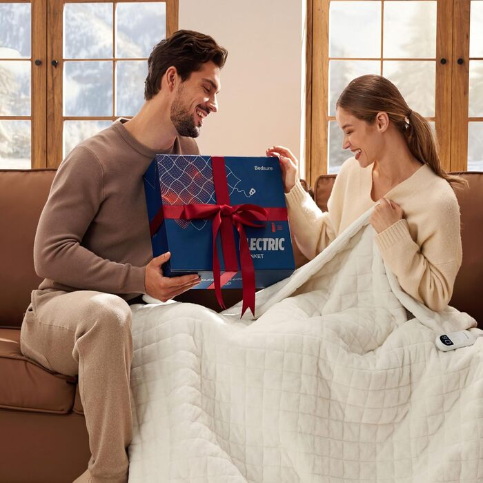 Електрична ковдра BEDSURE з автовимкненням, 130x180 см, сіра. 6 режимів нагріву, таймер 10 годин. Ідеальний подарунок для жінок та мами.