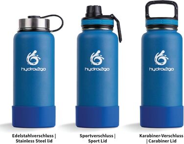 Термос-фляга Hydro2Go Edelstahl X-AlpsBottle 1000 мл, блакитний (Sky Blue 2.0) – вакуумна, з 3 кришками, не протікає