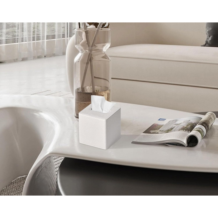 Скляна коробка для серветок, PU-шкіра, сучасний дизайн, для ванної, спальні, кухні, офісу (бежева льон)