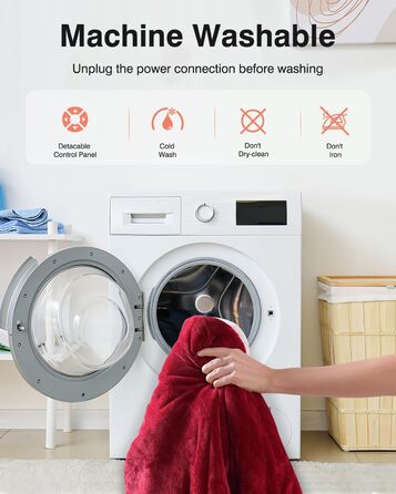 Електрична ковдра Yokimisu з автовимкненням 180x130 см, плюшева, з 6 рівнями нагріву, таймером, захистом від перегріву, пральна, для дому та офісу (Червона)