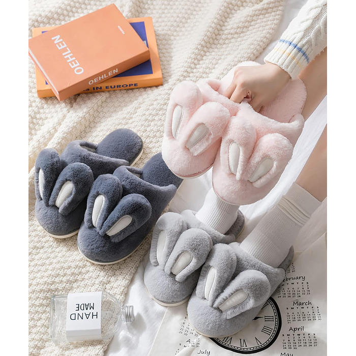 Тапочки до дому з плюшевими вушками кролика, жіночі, зелені. Теплі, м'які, неслизькі