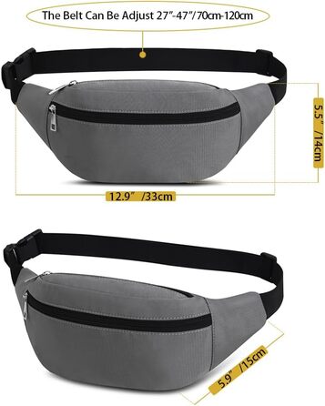 Спортивна поясна сумка на пояс, водонепроникна, сіра. Для чоловіків та жінок. Підходить для прогулянок з собакою, бігу, тренувань, подорожей та активного відпочинку. З міцного нейлону.