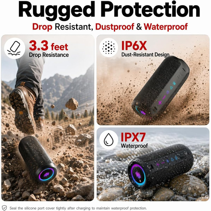 Портативна Bluetooth колонка TIMU з підсвіткою, 25 Вт, IPX7, 20 год, AUX, TF-карта, чорна