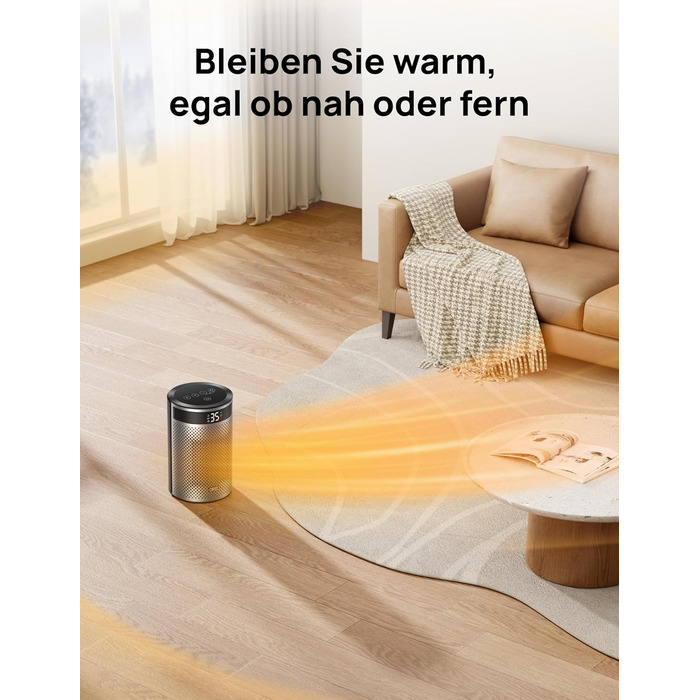 Електричний обігрівач DREO Keramik Heater 416, 1500W: керамічний, для спальні, з захистом від перегріву та перекидання, термостат, дитячий замок, енергозбереження, тихий, таймер 12 годин, кілька режимів, чорний