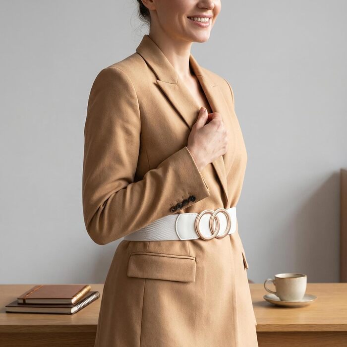 Жіночий еластичний пояс шкіряний 5 см, регульований 70-160 см, чорно-білий, для суконь