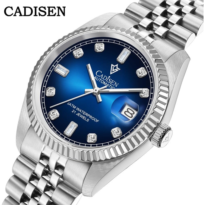 Годинник CADISEN Automatik для чоловіків: механічний годинник з сапфіровим склом та сталевим браслетом (8240blue)