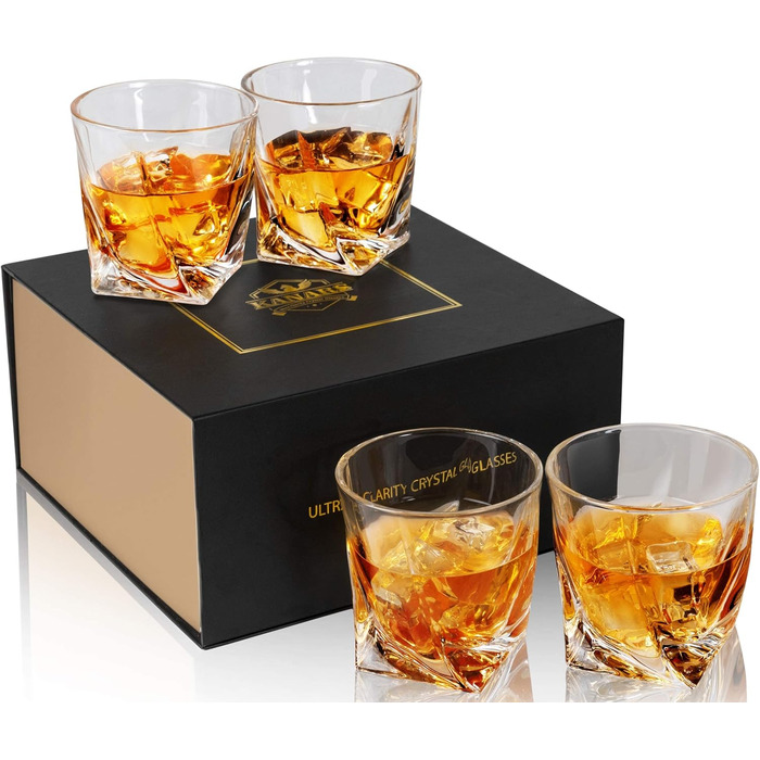 KANARS Whiskey Glasses Set, Lead-Free Crystal Glasses, Whiskey Glass, Beautiful Gift Box, 4-Piece, 300 ml, High Quality