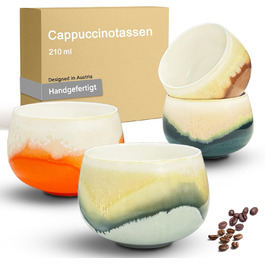 Набір кавових чашок Капучіно, 4 шт., 210 мл, порцеляна, ручна робота, без ручки, для лате макіато, сумісність з посудомийною машиною
